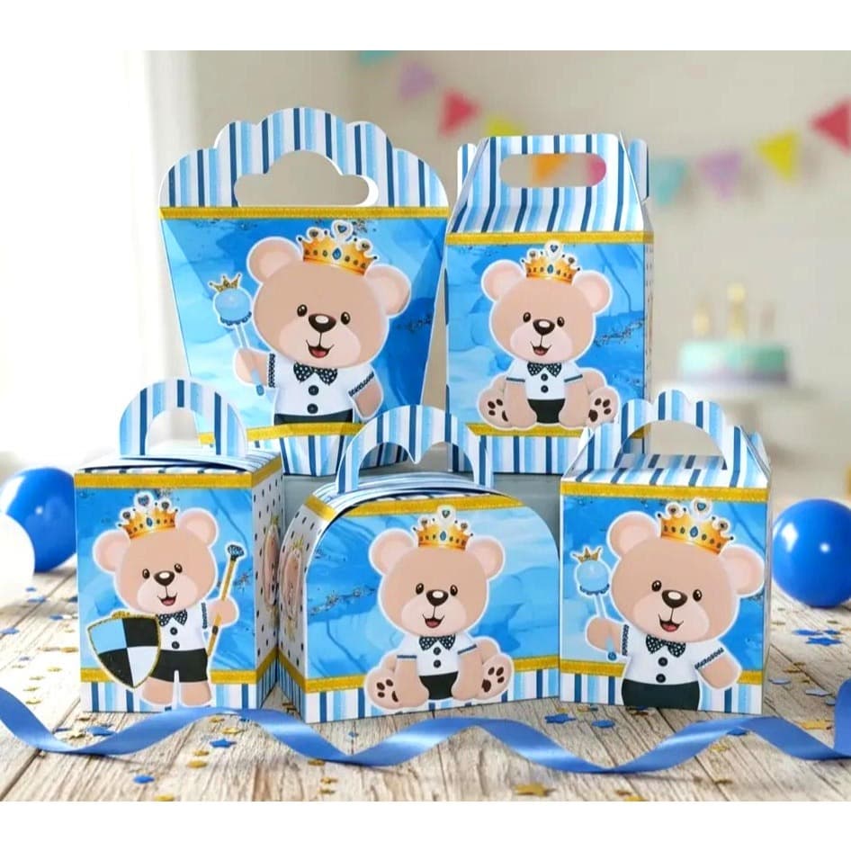 Kit 20 a 50 Caixinha URSINHO PRÍNCIPE AZUL CHÁ DE BEBÊ Lembrancinha Festa Pegue E Monte NÃO É PERSONALIZADO