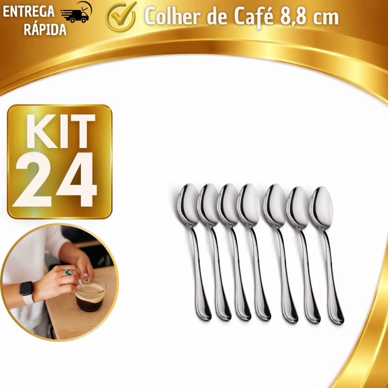 Kit 6/12/24 Colheres de Café Inox Resistentes Brilho Premium Cozinha Restaurante Confeitaria Chocolate