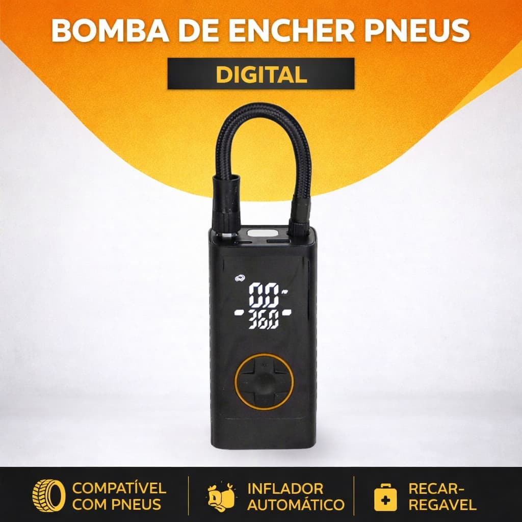 Bomba de Ar Digital Portátil Recarregável Compressor LED