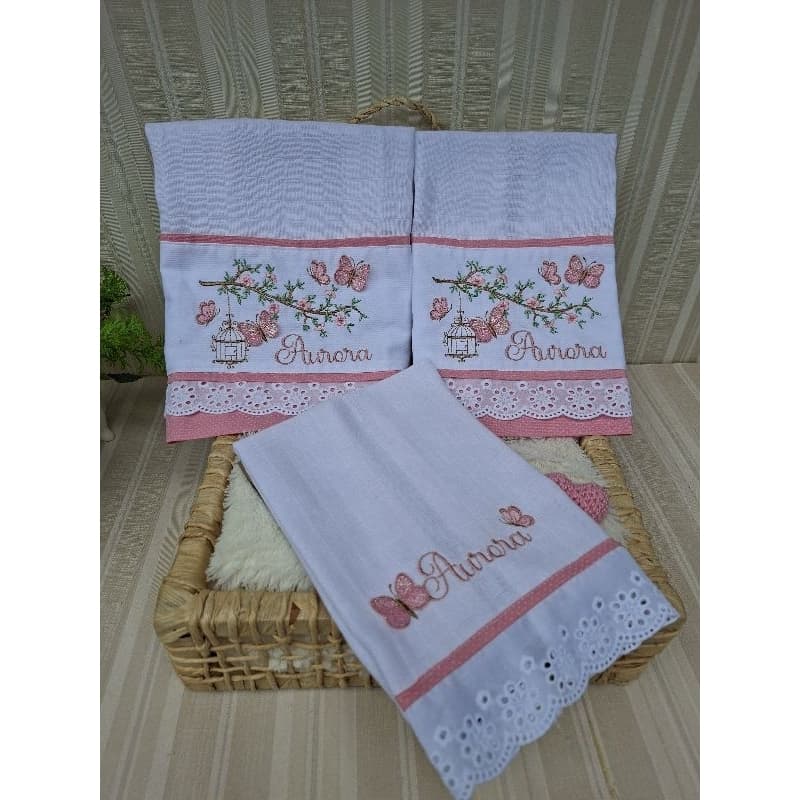 kit enxoval Fralda Passeio, fralda Ombro e fralda boca Bebê personalizados Maternidade 3un  personalizado