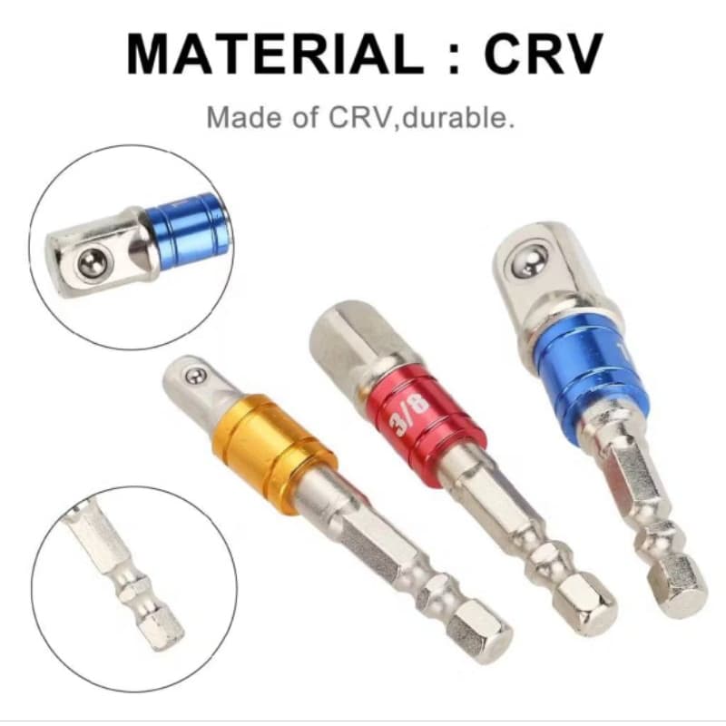 Conjunto de adaptador de soquete 3pcs chave sextavada impacto 1/2 cabeça quadrada manga 3/8 chave 15743