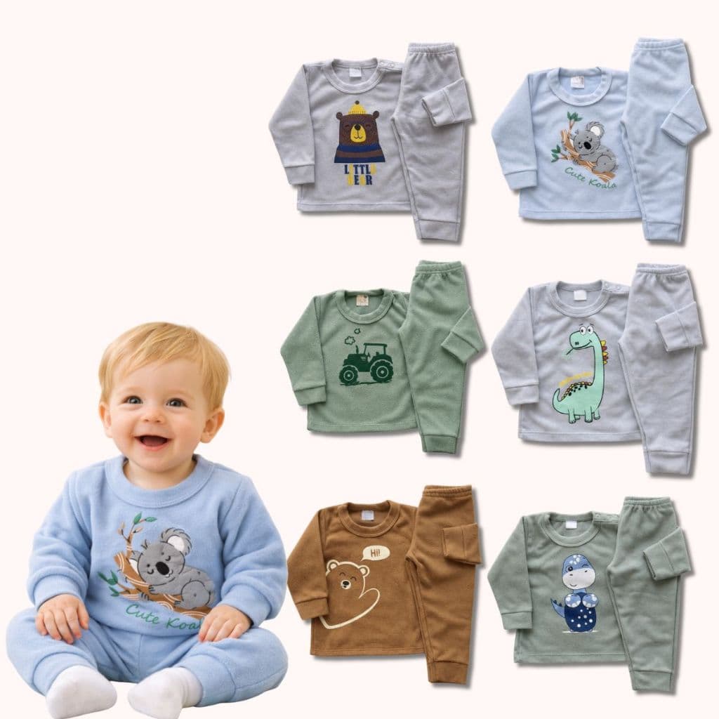 Kit 4 Peças Conjunto Soft Bebê Menino Inverno Roupa Frio Tamanho P ao G