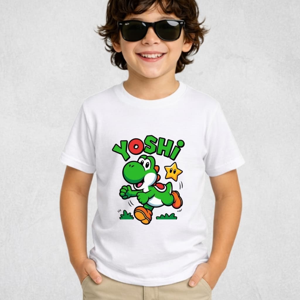 Camiseta Infantil Menino YOSHI do super mario Blusa em algodão premium juvenil e adulto