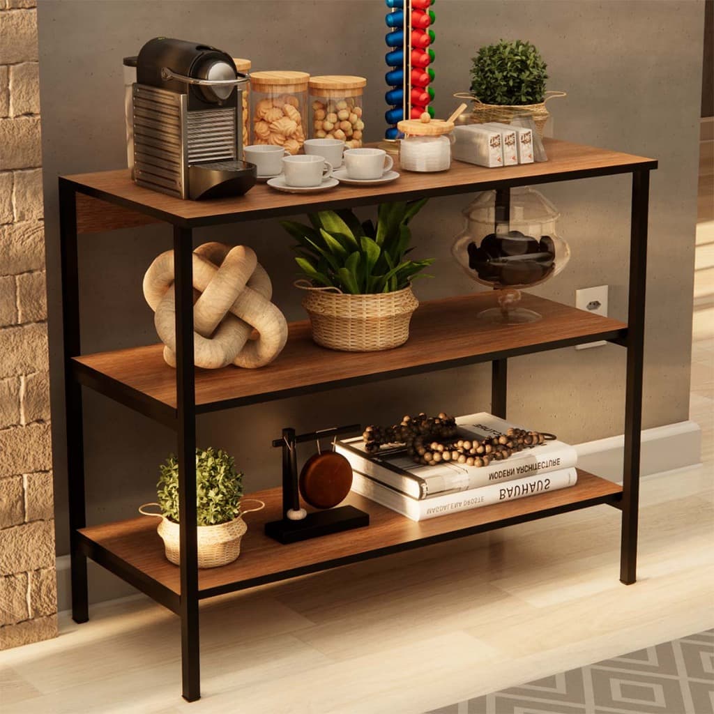 Aparador Buffet Para Sala Decoração Cantinho Do Café Com 3 Prateleiras Industrial Sem Porta