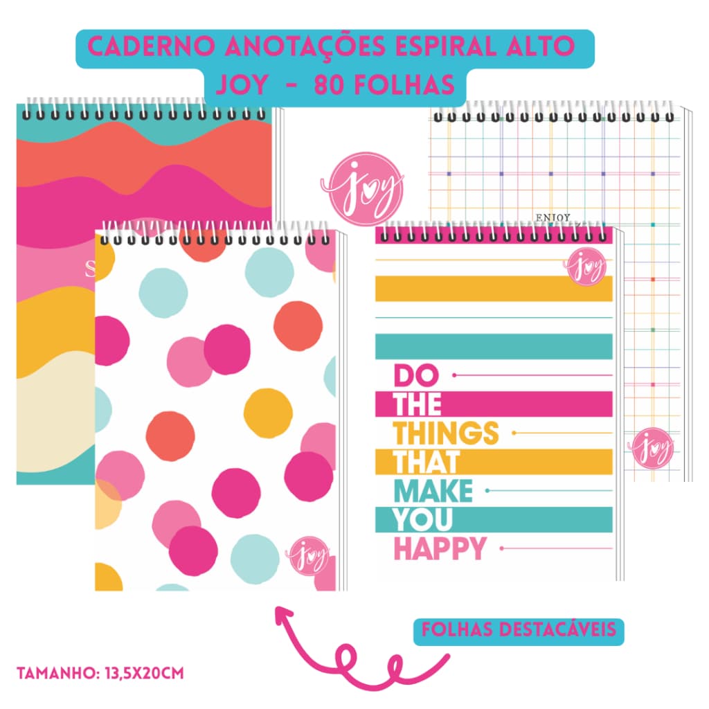Caderno de Anotações Espiral Alto 80 Folhas Destacáveis - Joy - 3B Cadernos