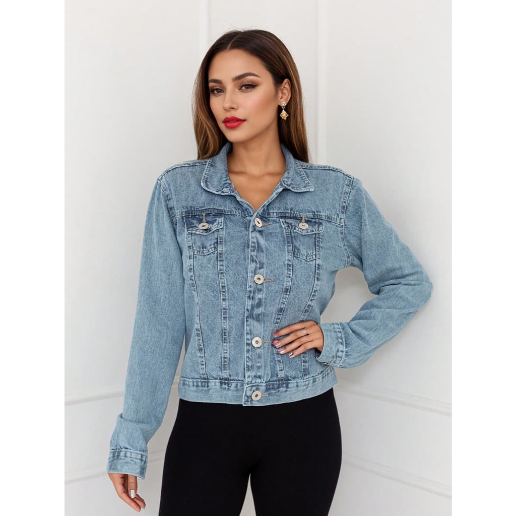 Jaqueta Jeans Feminina Clássica Lavagem Clara - Modelo Casual Versátil para Dia a Dia