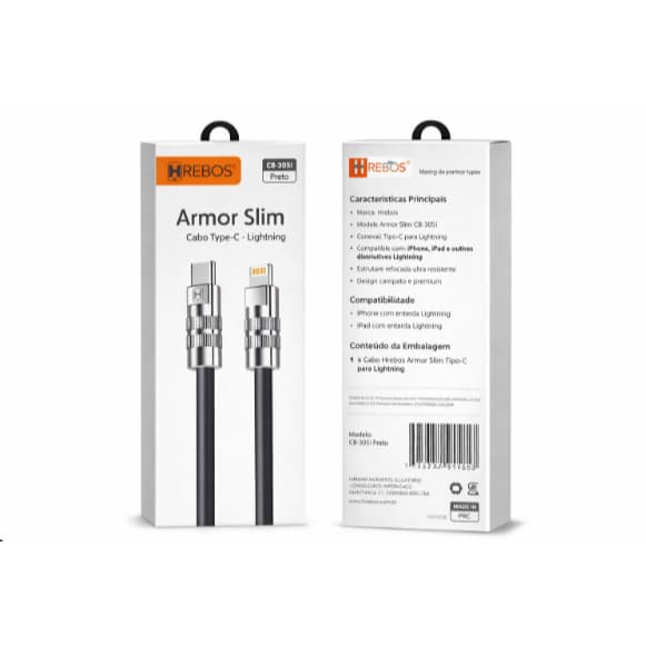 Cabo iPhone Lightning para Tipo-C CB-305i Armor Slim Turbo Resistente 1 Metro