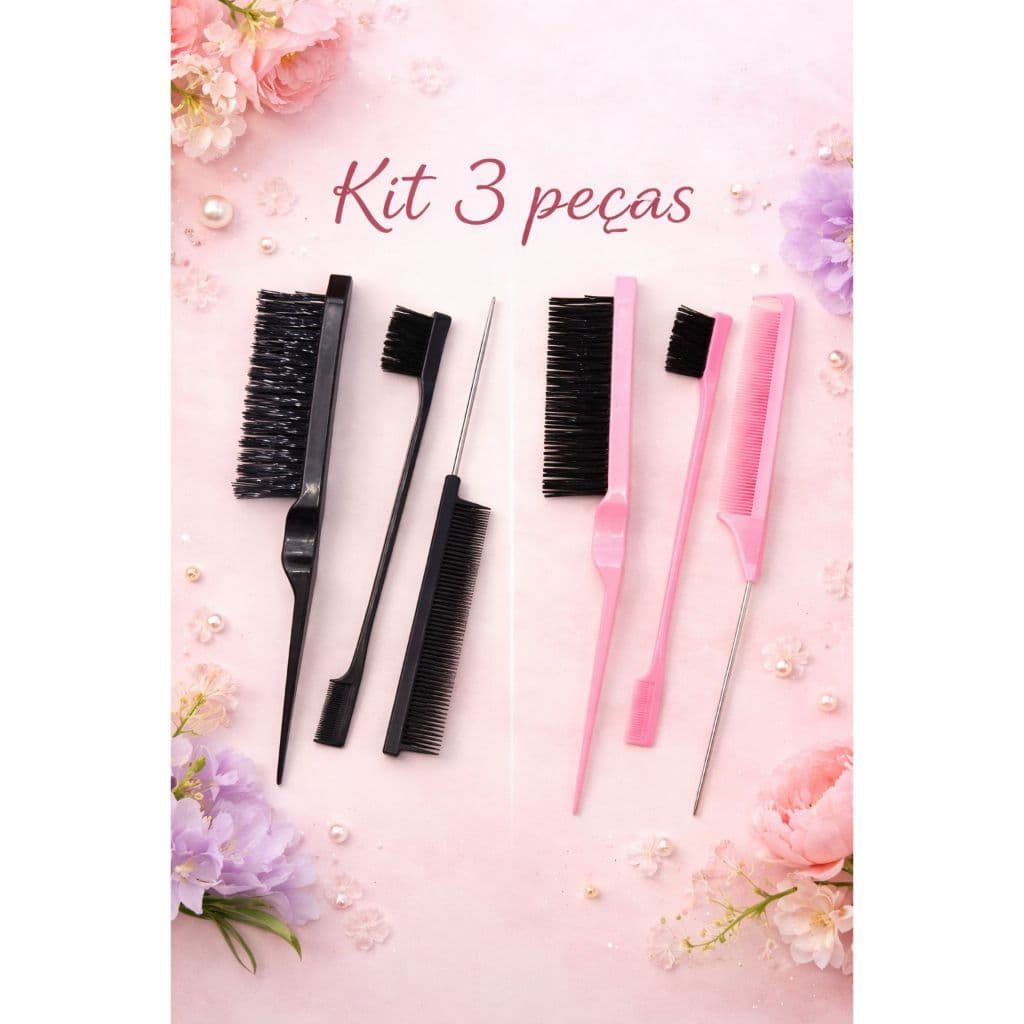 Kit Pente Separador + Escova Baby Hair + Escova Modeladora Finalização de Penteados (3 Peças)