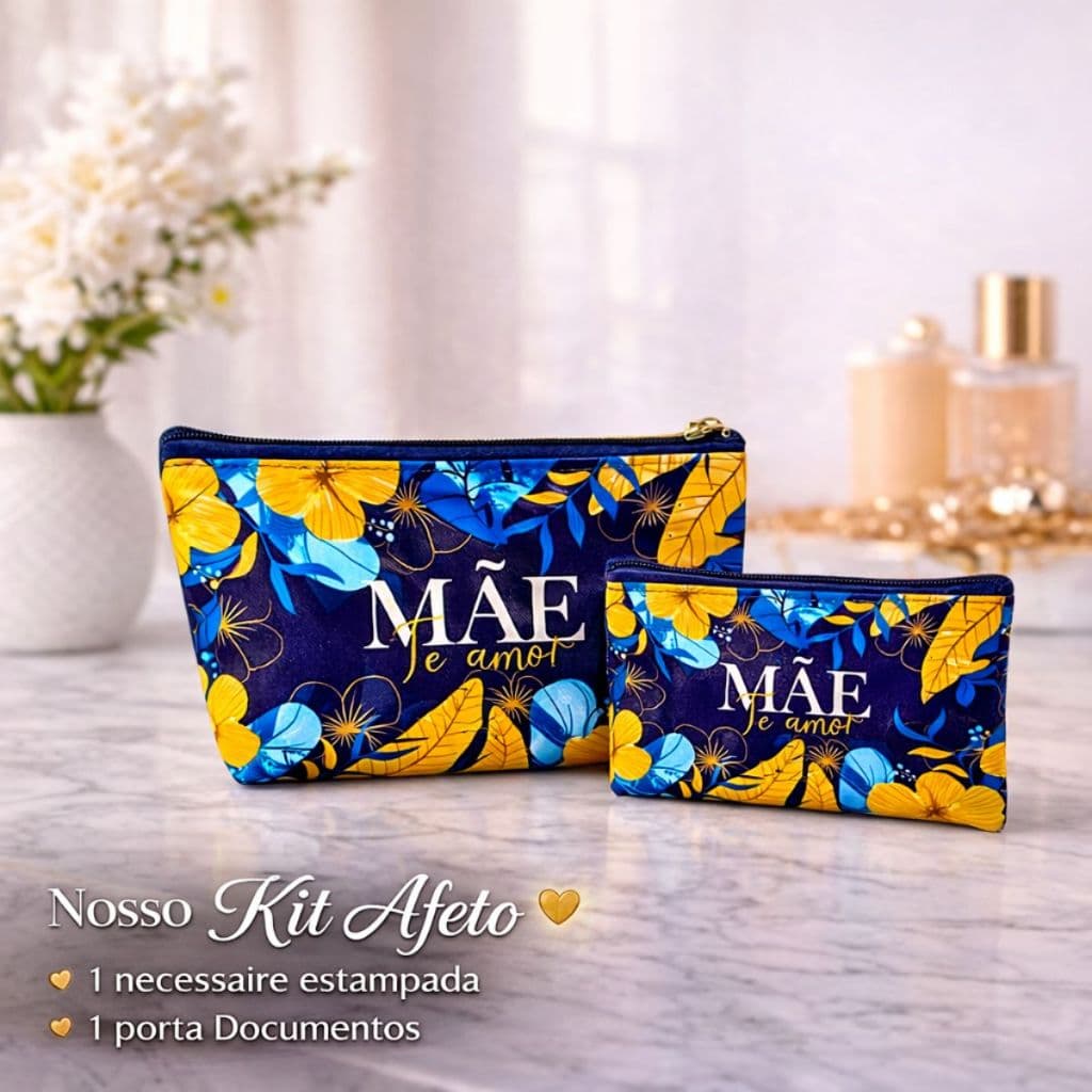 Kit Afeto Especial Dia das Mães Necessaire Estampada + Porta Documentos Presente Feminino Elegante