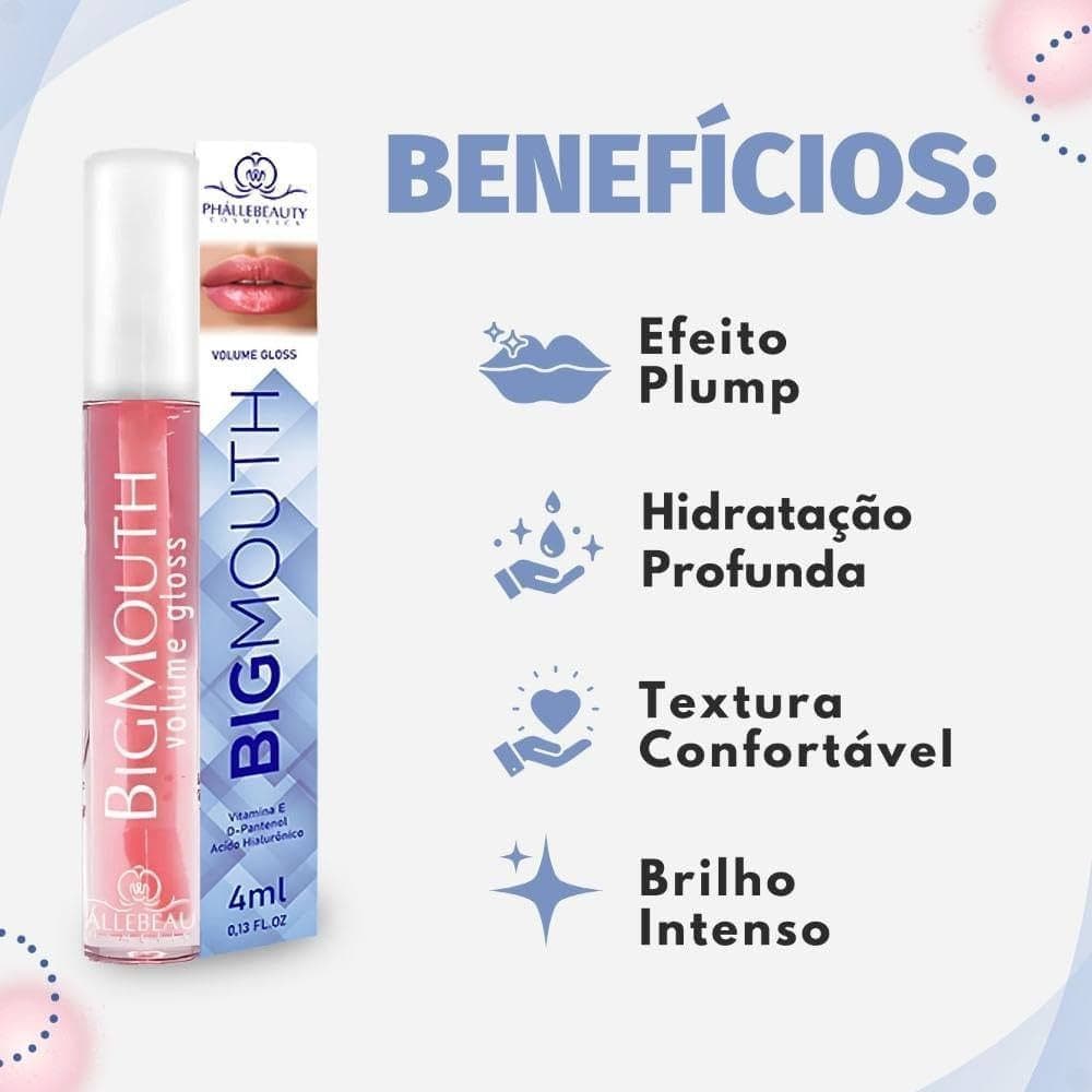 Gloss Para Brilho Espelhado E Volume Labial Big Mouth Rosa Phállebeauty Efeito Plump Imediato