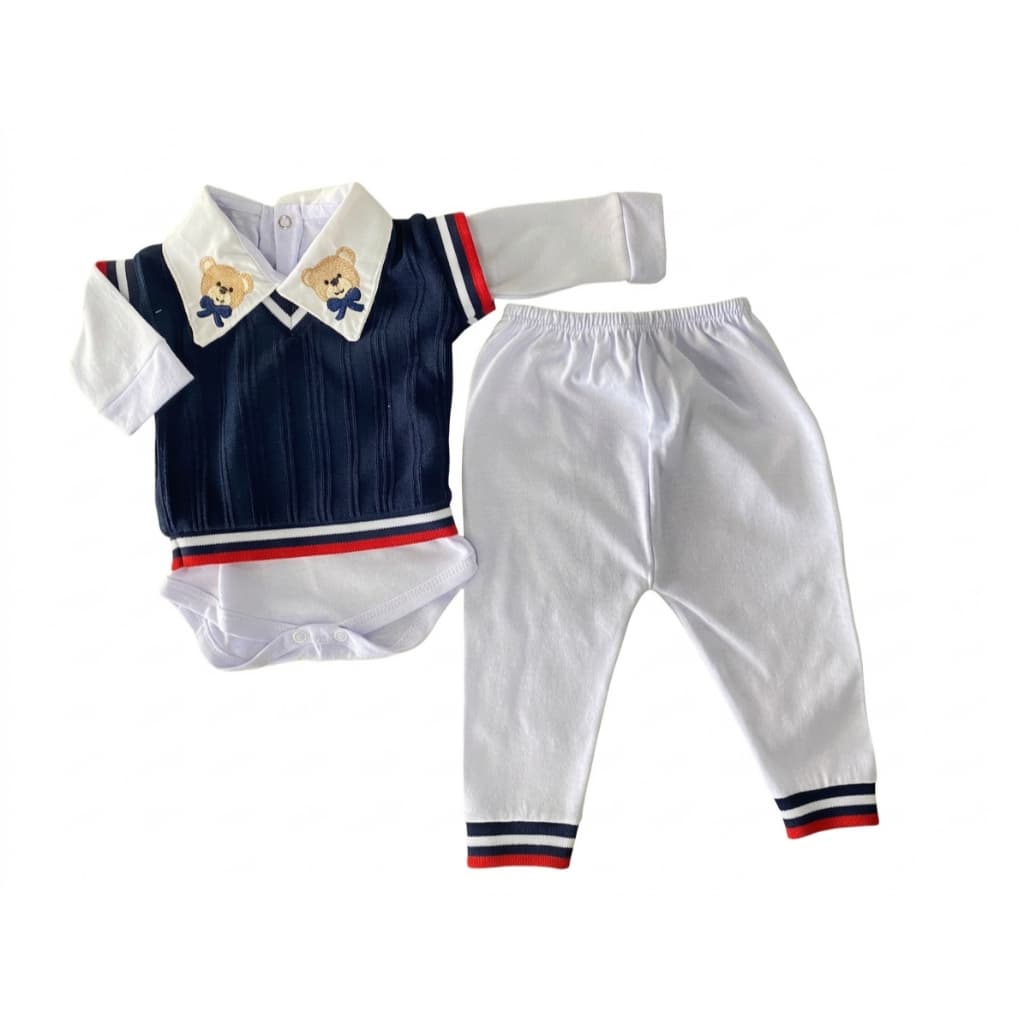 Conjunto Infantil Bebê Social Luxo Body Com Colete e Calça Roupa Elegante