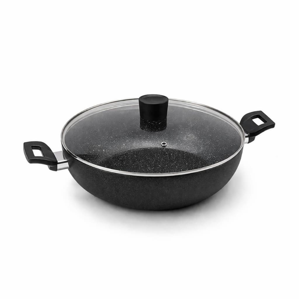 Frigideira Alta Wok linha Ebony com 02 alças e tampa  3,55 Litros Preto Brilhoso Brinox 30 cm