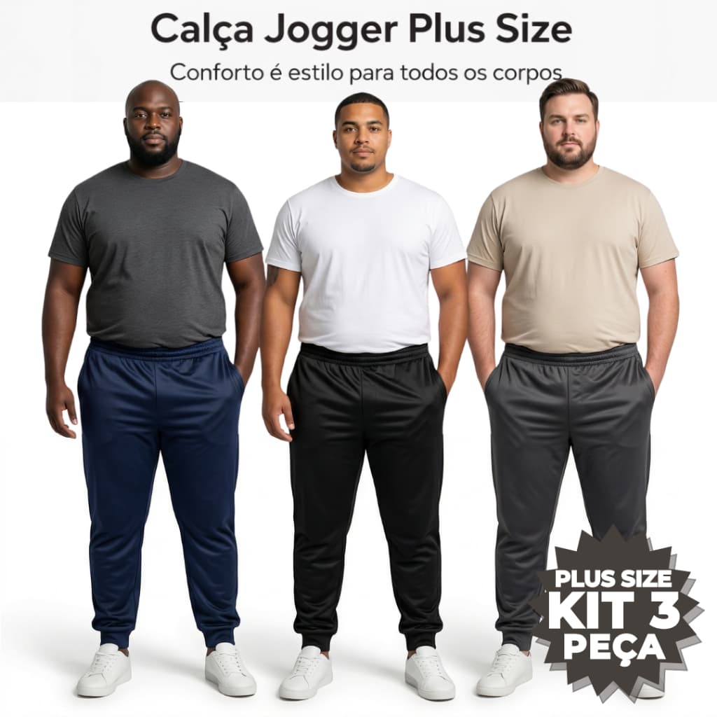 Kit 3 Calça Plus Size Masculina Esporte Academia G3 G4 e G5