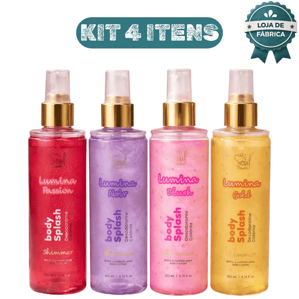Kit 4 Body Splash Glow Glitter Importado Lumina Passion Noir Blush Gold Fragr芒ncias Perfumes Soul