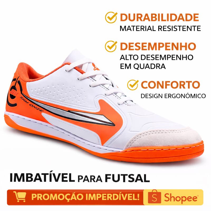 Chuteira Futsal Unissex 34 ao 43 – Sola Costurada  Bico Reforçado Conforto e alto Desempenho