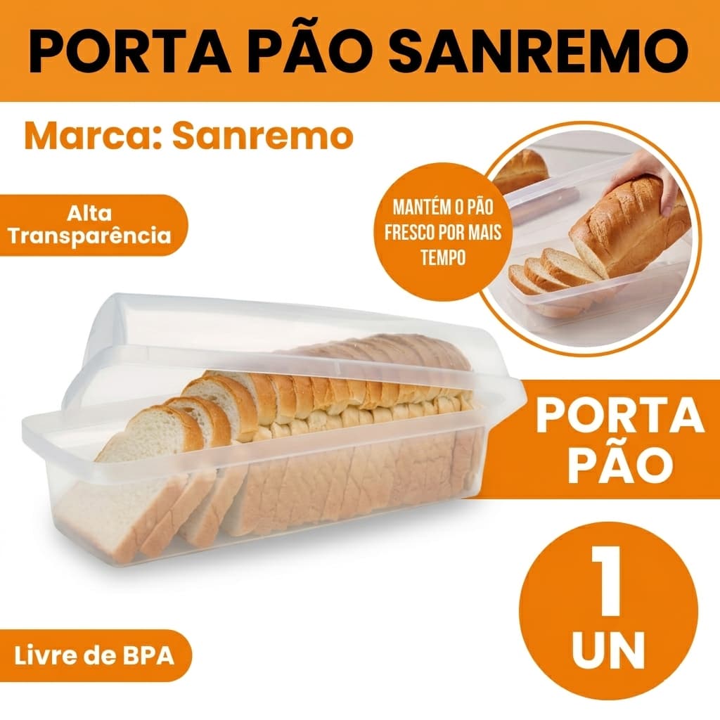 Porta Pão de forma Sanremo BPA FREE grande transparente