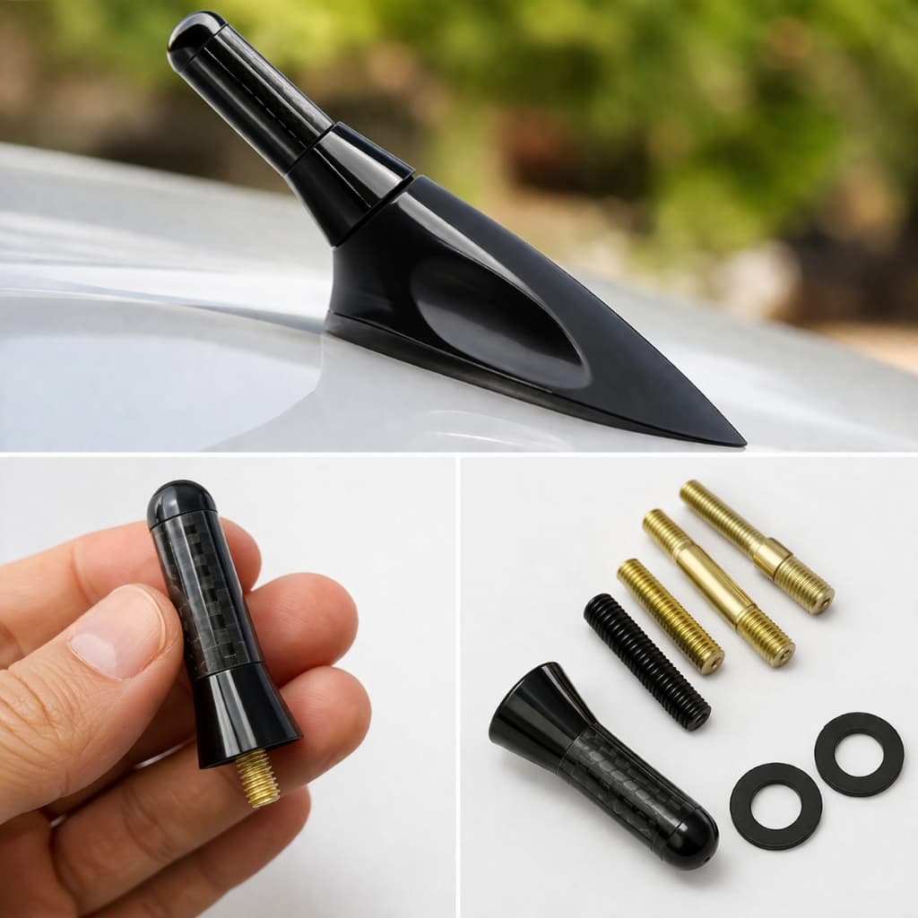 Antena Carro Esportiva Universal Curta 3,5cm Fibra de Carbono FM AM Teto Alta Recepção