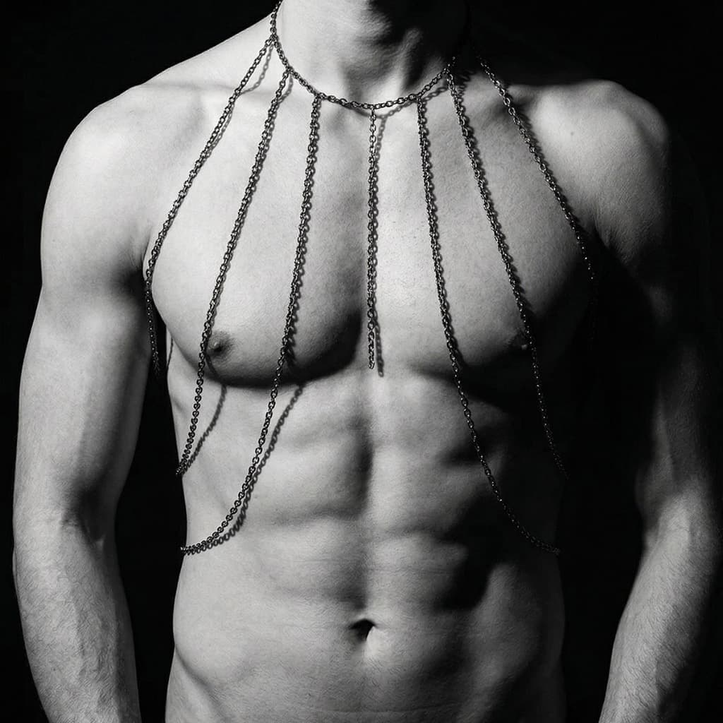 Colar Sensual Harness Corrente Body Chain Masculino Acessório de Corpo Em Aço Fashion
