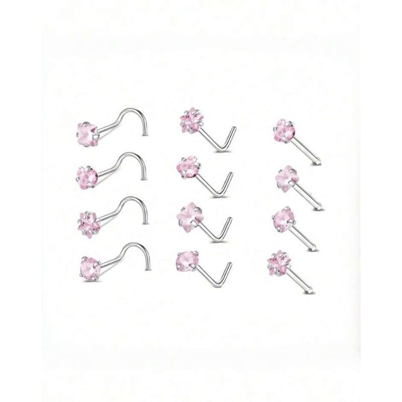 4 Peças Conjunto de Brincos de Nariz de Zircônia em Aço Inoxidável, Piercing de Nariz Anel com cores sortidas
