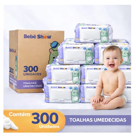 300 Unidades Lencinhos Bebe Toalha Umedecido Marca - Bebê Show Barato Com Tampa