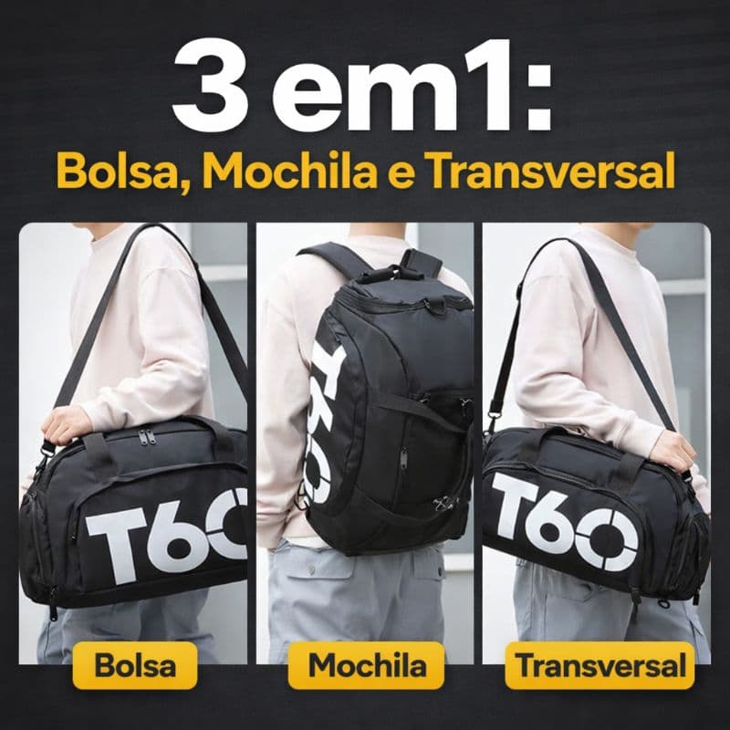 Bolsa Esportiva Multifuncional 3 em 1 Academia Viagem Impermeável Compartimento Tênis