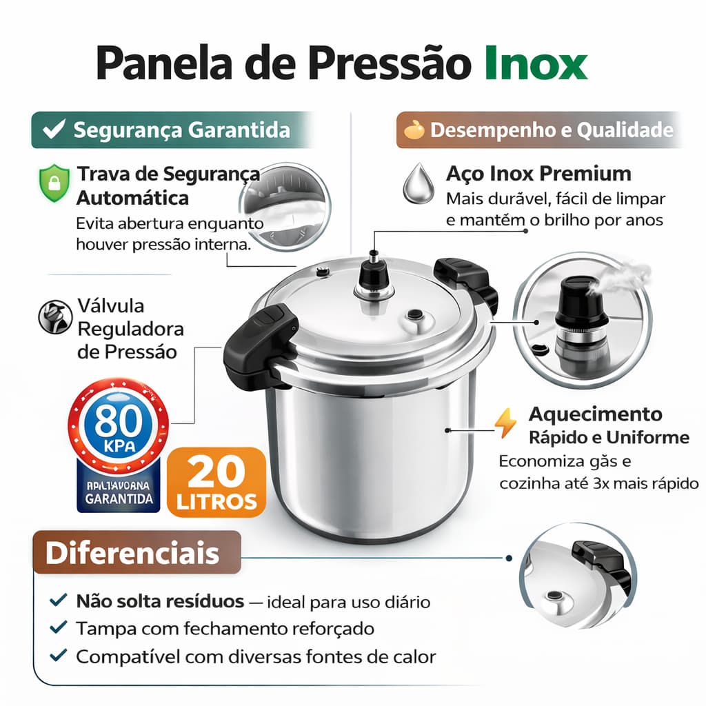 Panela Pressao 20 Litros Fechamento Externo Seguranca Alta Capacidade