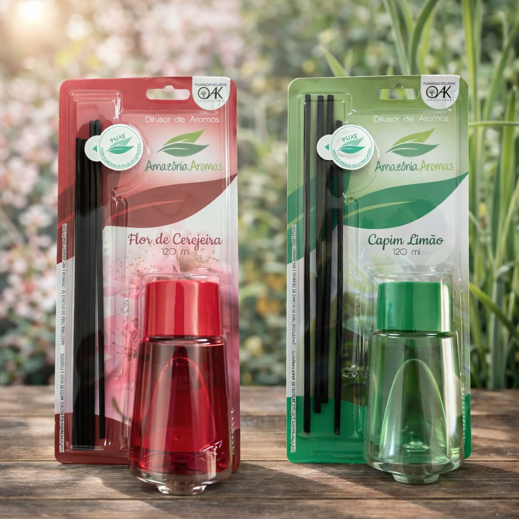Kit 2 Difusor de Aromas Ambiente 120ml Blister Aromatizador de Ambiente com Varetas Perfume Casa Escritorio