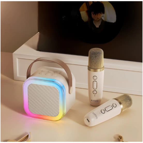 Caixa de som Bluetooth Karaoke com Microfone Mini Alto-falante Luzes LED e Diversão para a Família