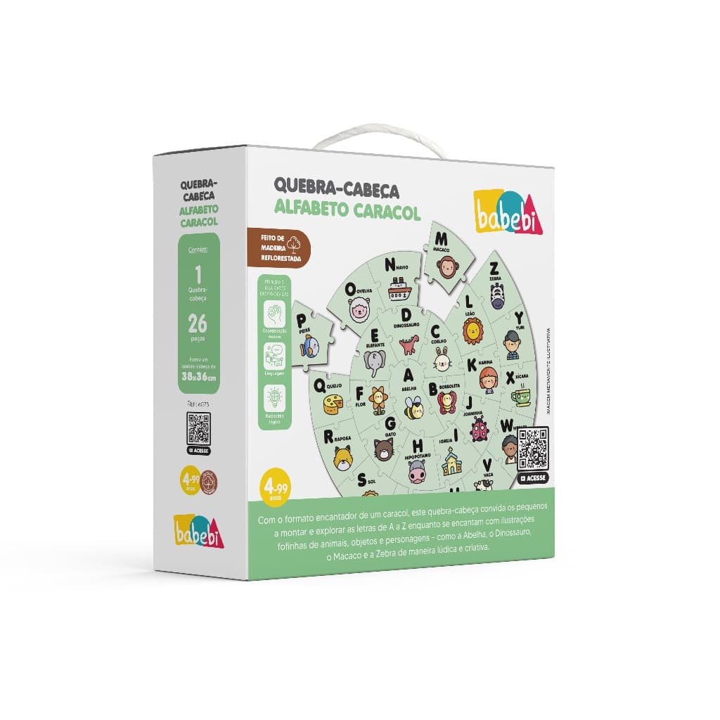 Quebra-Cabeça Alfabeto Infantil Madeira Caracol A a Z Alfabetização Lúdica Brinquedo Educativo +4