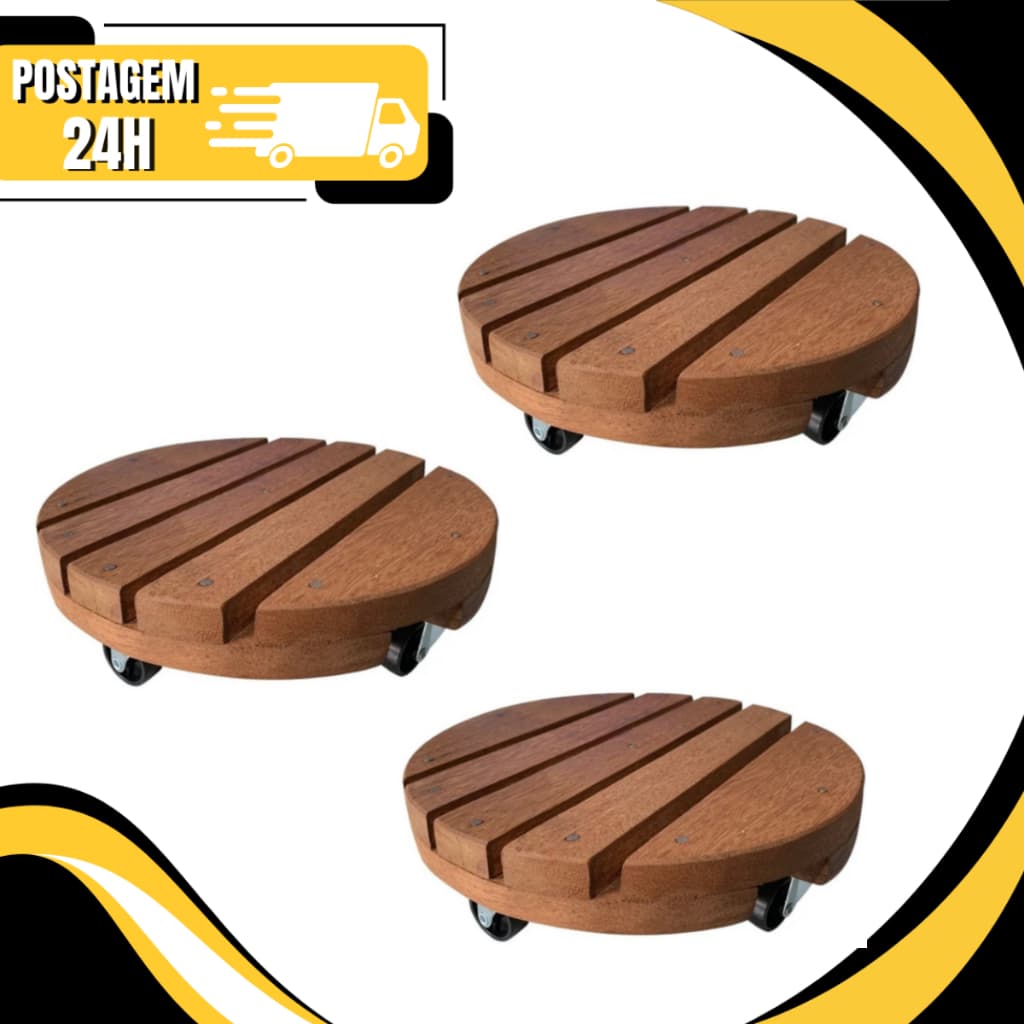 Suporte Para Vaso Planta Rodízio Com Rodinhas Roda De Silicone Redondo 20cm 25cm 30cm - 03 Unidades