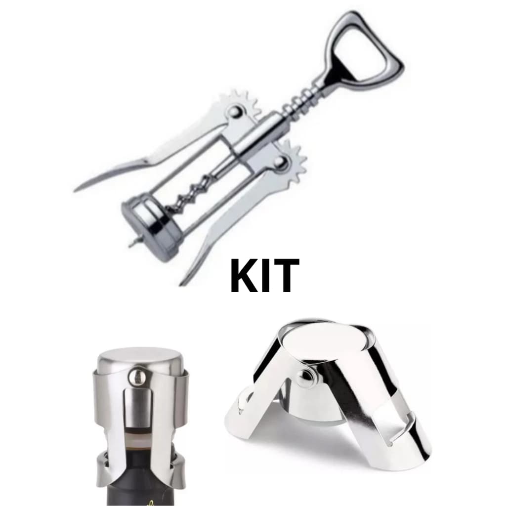 Kit Abridor de Garrafas Saca-Rolhas Vinho Cerveja Forte de Metal Multiuso, Tampa de Compressão para Garrafa de Vinho.