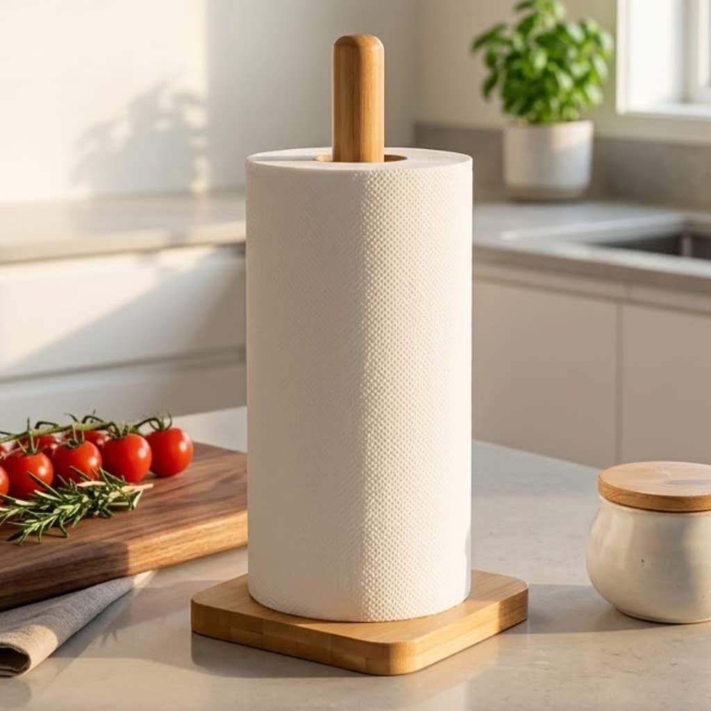 Porta Papel Toalha de Bambu Grande Suporte para Mesa Bancada Cozinha Sacada Vertical ENVIO IMEDIATO