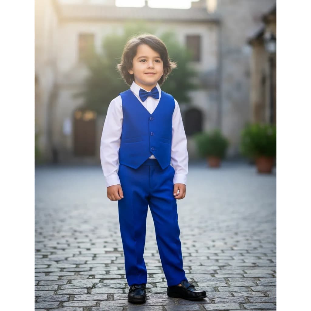 Conjunto Social Infantil Colete Azul Royal Pajem Batismo