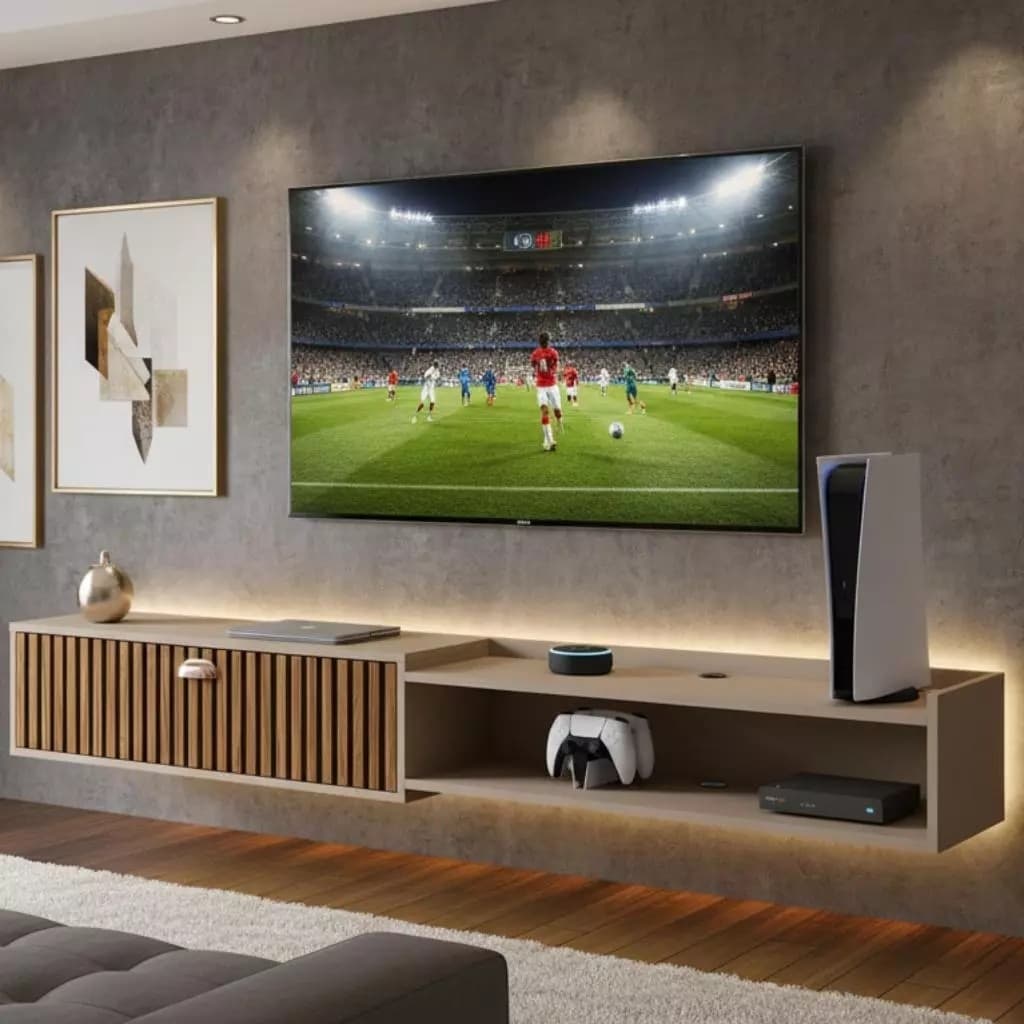 Rack Suspensa Bancada Com Porta Sala Estar Quarto Parede TV Até 75 polegadas Copa 180 até 90 cm