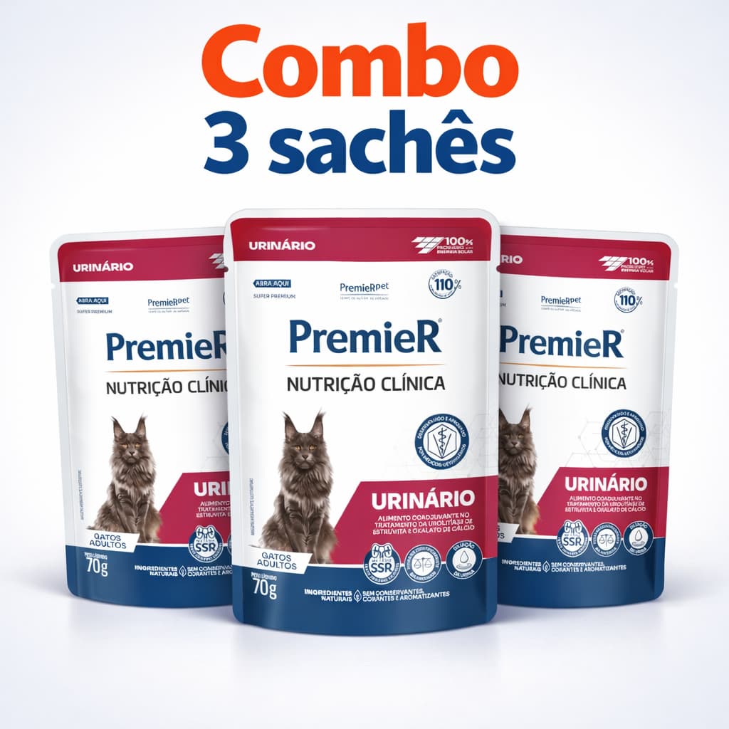 Combo 3 sachê Premier nutrição clínica urinário 70 gr