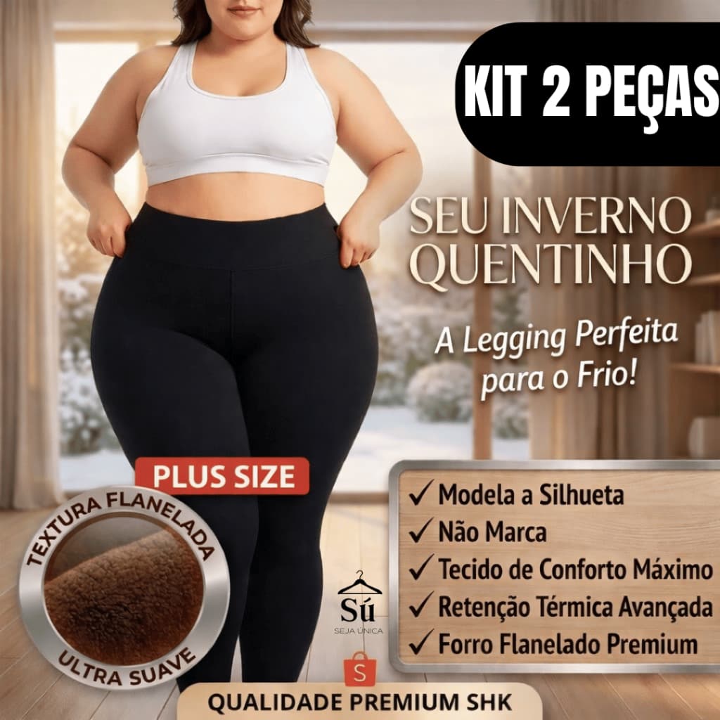 Kit com 2  Meia-Calça Térmica Plus Size SUPER ELÁSTICA Peluciada Forrada Cintura Alta Não Marca Não Desce Inverno
