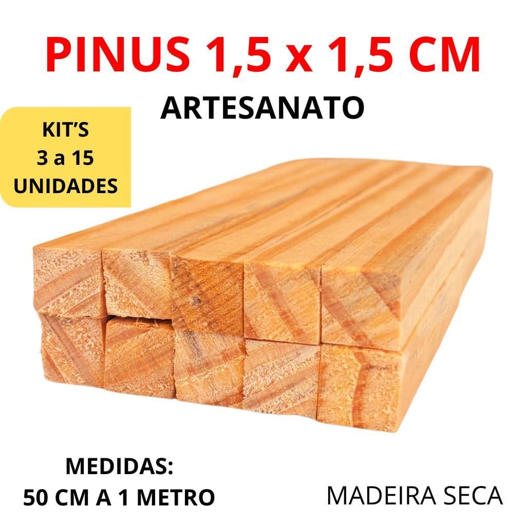 Kit 3 a 15 UN Ripa Sarrafo Quadrado Madeira Pinus Artesanato 1,5 x 1,5 cm 50 CM A 1 METRO
