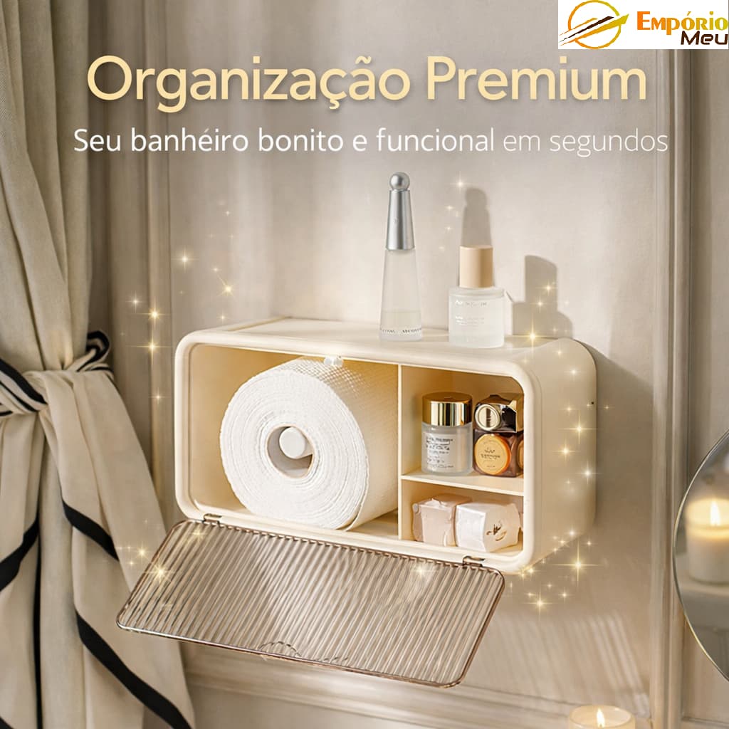 Organizador Banheiro Porta Papel Creme Multiuso Armazenamento Compacto Economia Espaço