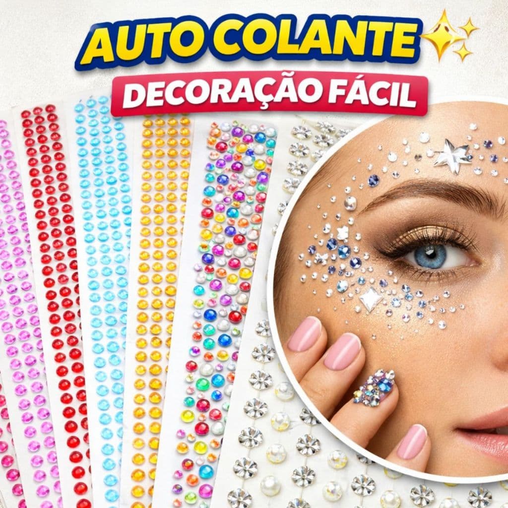 Cartela Adesivo Strass Decorativo Unha Rosto Celular Artesanato Festa Carnaval Pedraria Autocolante