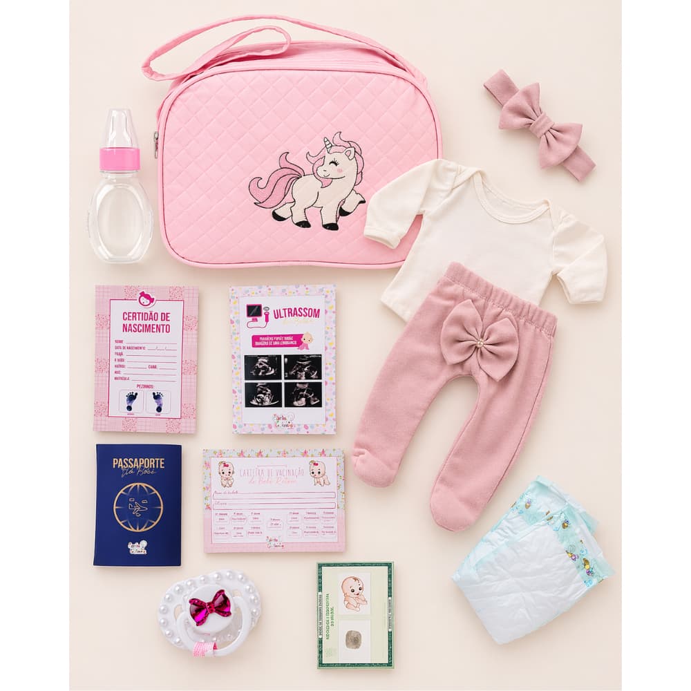 Kit Acessórios Bebê Reborn com Roupa e Itens Realistas + Bolsa