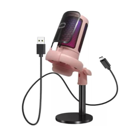 Microfone USB Condensador com Iluminação RGB Dinâmica para Jogos e Streaming