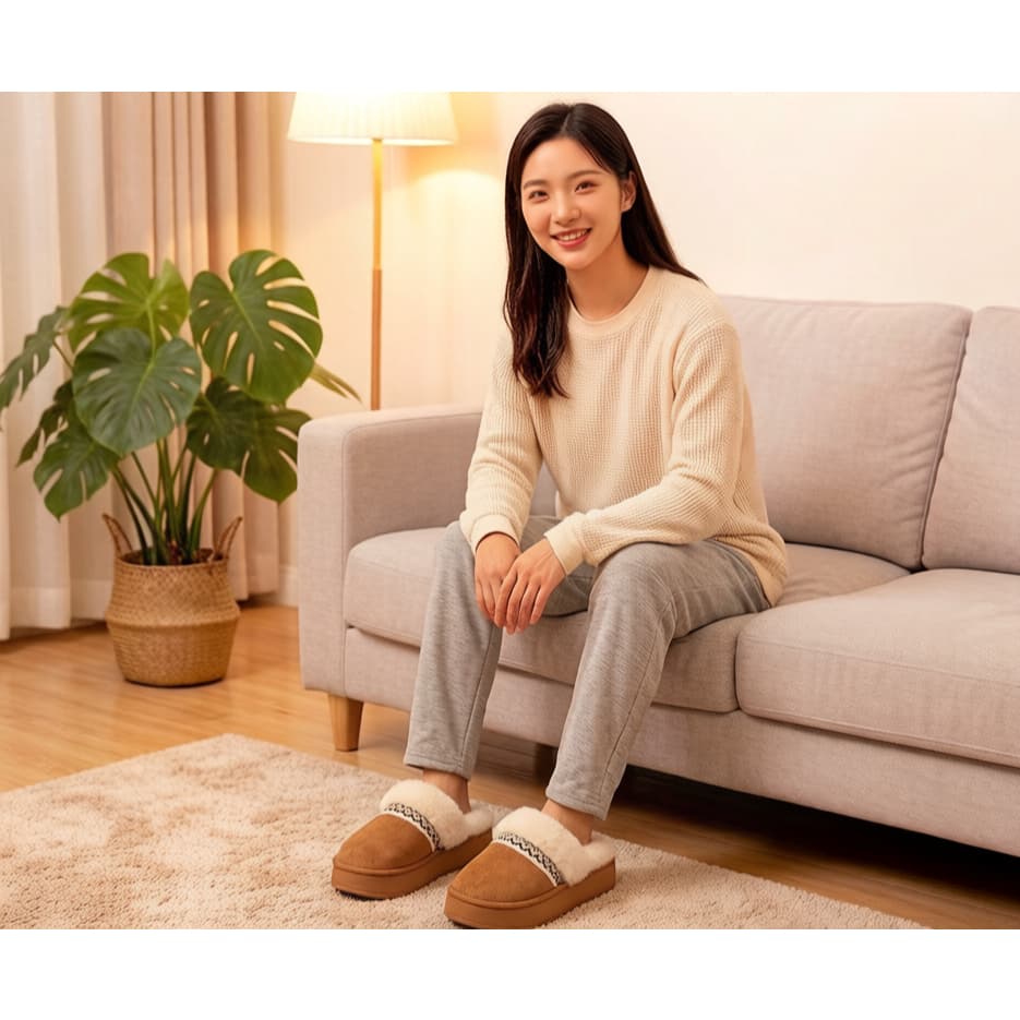 Pantufa Chinelo Pelúcia Inverno Adultos Solado Alto Borracha