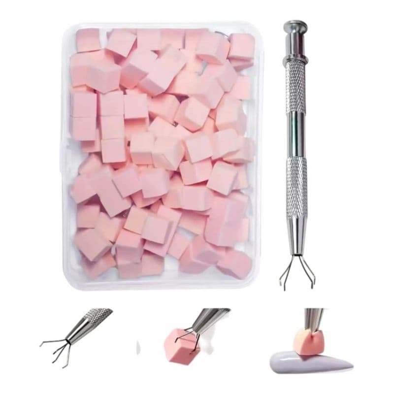Prego Esponja + 100 Esponjas – Ferramenta Profissional para Gradiente e Nail Art