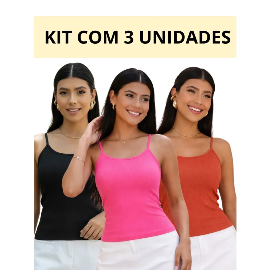 KIT 3 BLUSA ALCINHA EM CANELADA SOFT DUPLA FACE 100%FORRADA CONFORTO MODA BLOGUEIRA