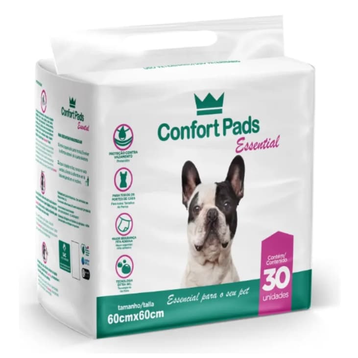 TAPETE HIGIÊNICO CONFORT PADS ESSENTIAL PREMIUM 60X60CM PACOTE COM 30 UNIDADES PARA CÃES