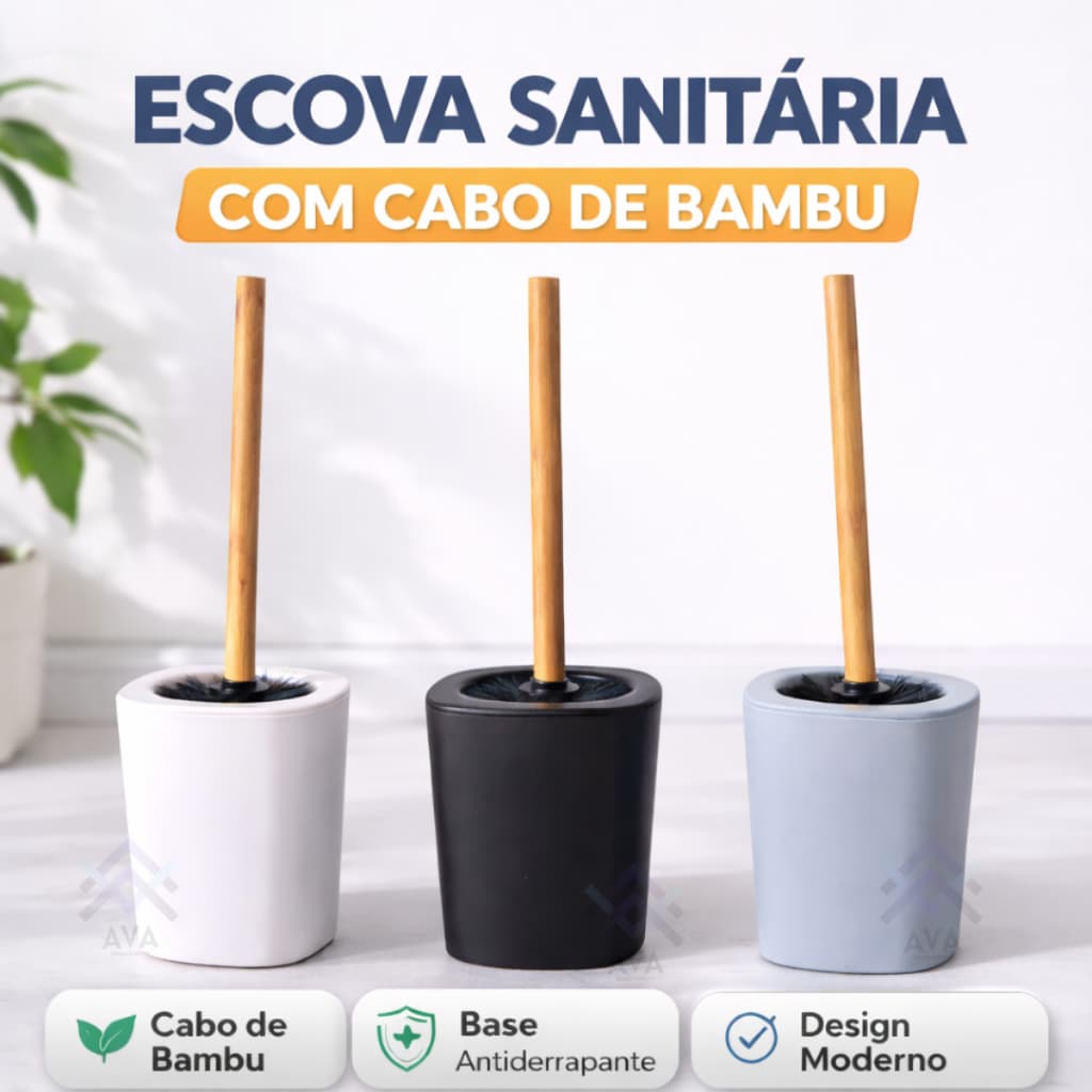 Escova de Vaso Sanitário com Cabo de Bambu e Plástico Escova de Banheiro