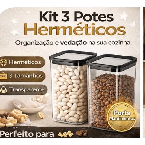 Kit Potes Herméticos Organização cozinha Armazenamento prático dia adia