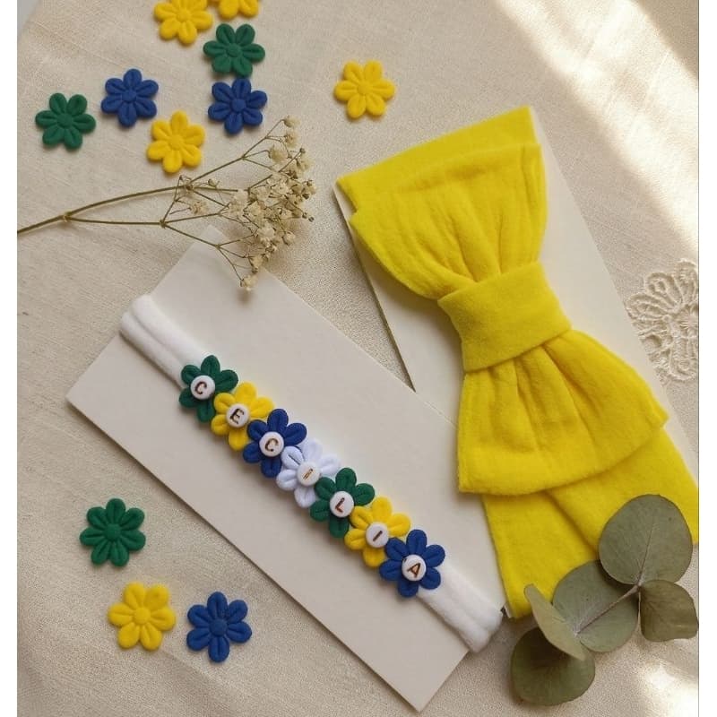 Kit Brasil PERSONALIZADO (Letras costuradas) Faixa Turbante + Faixa PERSONALIZADA de cabelo infantil copa do mundo.