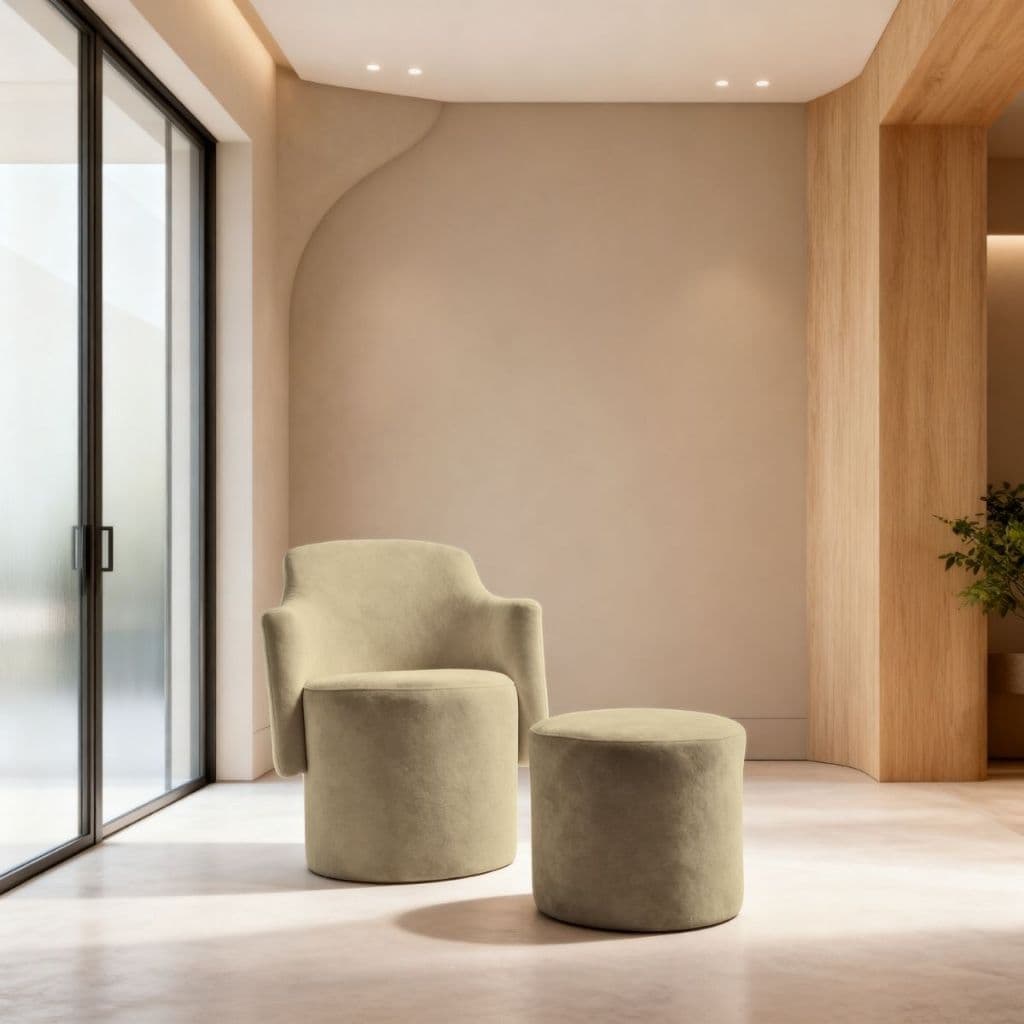 Poltrona Organica com puff Tecido Boucle Moderna Elegante Decorativa Confortável Sala Recepção