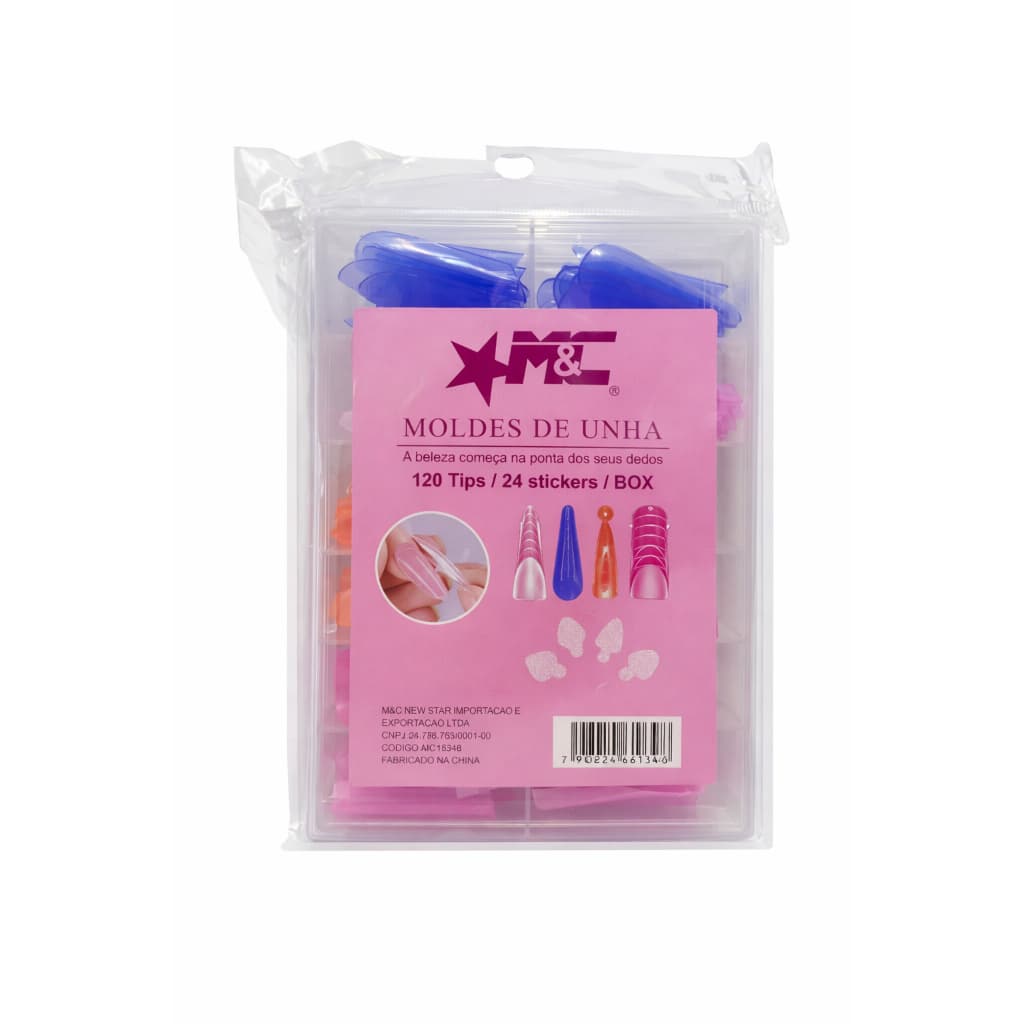 Molde F1 Unhas Profissional 120 Tips com 24 Stickers Dual Forms Alongamento Gel Fibra Acrílico M&C